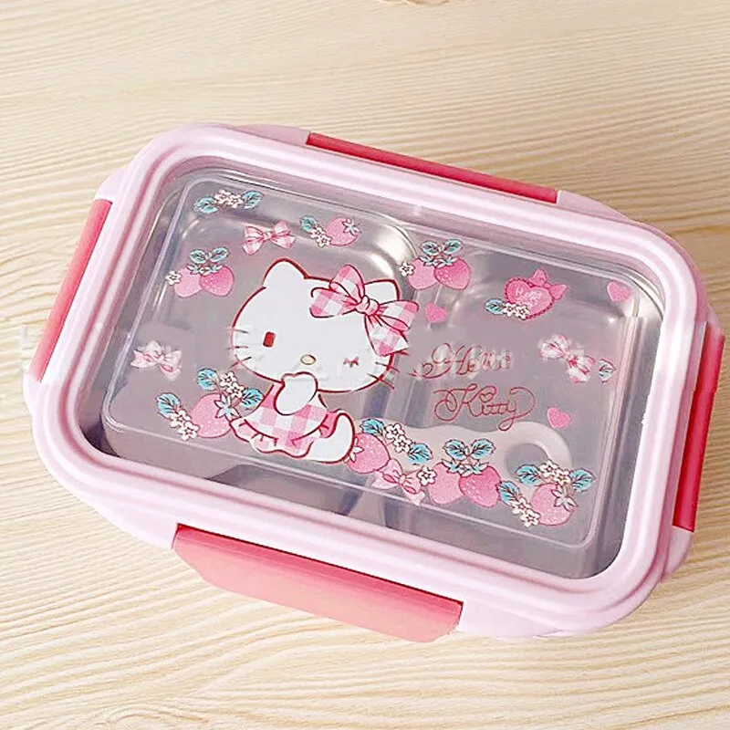 Sanrio Kawaii Hello Kitty Lunch Box Cinnamoroll Kuromi Girl Cartoon Outdoor  Portable 1000ML Portable Fresh Commuting Lunch Box