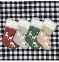 Christmas Stockings Cute Reindeer Print Large Hanging Stockings with Faux Fur Cuff for Home Socks Tights