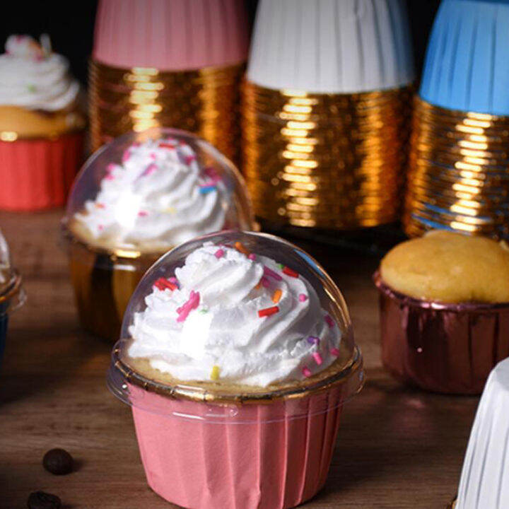 NASAMI Tas 50pcs Cupcake Paper Cup Transparent Lid Cover for Baking ...