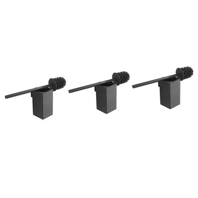 3X Stainless Steel Toilet Brush Black Bathroom Cleaning Brush Holder with Toilet Brush Wall Mount