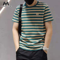 MJ Mens Striped Short Sleeve Top เสื้อยืดผู้ชายคอกลม