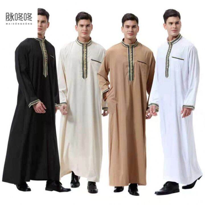 Saudi Arab Abaya Islamic Clothing Men Long Robe Kaftan Muslim Prayer