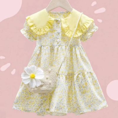 2021 summer girls dress girls broken flower skirt Korean version of childrens chiffon square collar full of foreign style princess skirt