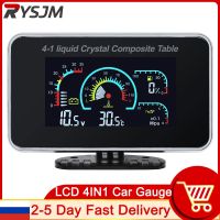 ตัววัดค่าแรงเคลื่อนไฟฟ้าแรงดันน้ำมันรถยนต์รถขุดแบบ4 In 1 LCD 12V/24V เซ็นเซอร์อุณหภูมิน้ำมาตรวัดน้ำมันเชื้อเพลิงอุณหภูมิโวลต์มิเตอร์รถ