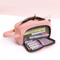 Kawaii Grid Solid Color Pencil Cases Large Capacity Hold 50 Pens Korean Stationery School Pencil Bag for Office Student Supplies