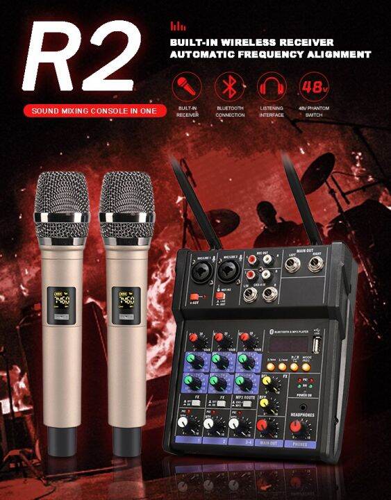 TKL 4 Channel Audio Mixer Console With Wireless Microphone Sound Mixing