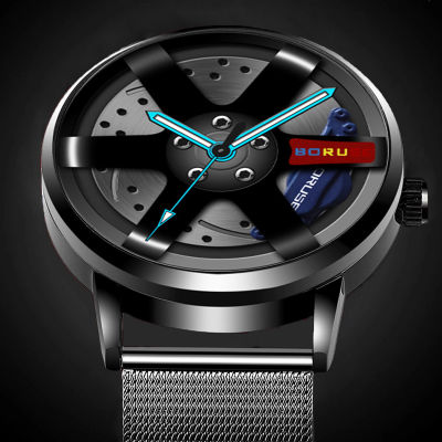 Luxury Men Car Wheel Watches Men Stainless Steel Mesh Belt Quartz Wristwatch Man Wheel Hub Leather Strap Watch relogio masculino