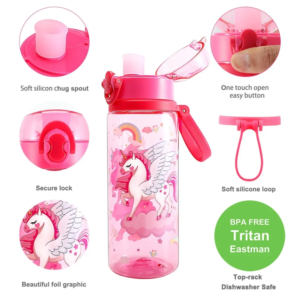 Cute Water Bottle for School Kids Girls BPA FREE Tritan & Leak Proof & Easy  Clean & Carry Handle 23oz/ 680ml - Unicorn