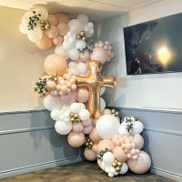 White Peach Pink Balloon Garland Arch Baptism Decorations First Communion Balloons Baby Shower Birthday Wedding Deocor Balloons