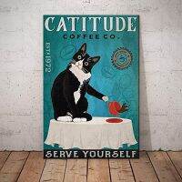 ทักซิโด้แมวกาแฟบริษัท Catitude Coffee Co. ให้บริการโปสเตอร์ศิลปะย้อนยุคเครื่องตกแต่งฝาผนังโลหะโปสเตอร์ Shots นิ้ว