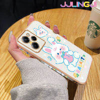 Jlingji เคสสำหรับ Xiaomi Poco X5 5G Poco X5 Pro 5G Redmi Note 12 5G Note 12 Pro Speed 5G Note 12 Pro Note 12 Pro Plus เคสกระต่ายสีขาวน่ารักการ์ตูนหรูหราเคสมือถือกรอบสี่เหลี่ยมซิลิโคนกันกระแทกด้านหลังฝาครอบกรณีป้องกันเลนส์กล้อง