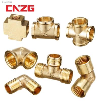 ☊❈ 4 Ways Brass Pipe fittings Equal Female Connector 1/8 1/4 3/8 BSP Female Thread For Grease System hydraulic system