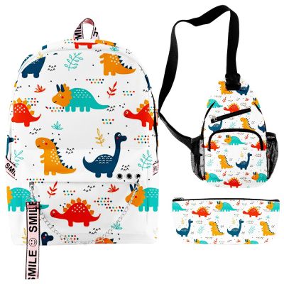Fashion Cartoon Novelty dinosaur 3D Print 3pcs/Set Student School Bags multifunction Travel Backpack Chest Bag Pencil Case