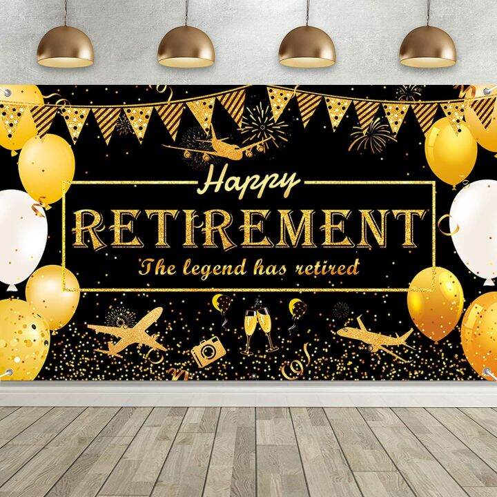 Happy Retirement Party Banner Decorations Supplies Black Gold Theme ...