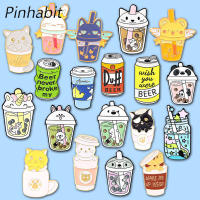 Pinhabit เข็มกลัดเข็มกลัดรูปถ้วยลายการ์ตูนรูปแมวถ้วยชานมน่ารักเข็มกลัดป้ายเครื่องประดับรูปการ์ตูนหลากสีสำหรับเป็นของขวัญสำหรับเด็กเล็กเ