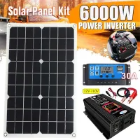 ชุดพอร์ตควบคุมสอง USB ระบบการผลิตพลังงานแสงอาทิตย์18W แผงโซล่า6000W เครื่องแปลงกระแสไฟฟ้ากับหน้าจอ LCD อัจฉริยะคู่