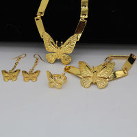 Dubai Jewelry Set For Women Collar Africa Jewelry Ethiopia Gold Color Butterfly Necklace Earrings Bangle Ring Wedding Party Gift