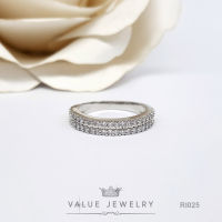 แหวนเพชร ประดับคริสตัลแท้ ทรงเพชรกลม 2แถว ฝังครึ่งวง แหวนผู้หญิง แหวน เครื่องประดับ RI025 ValueJewelry