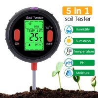 5in1 Digital Soil pH Meter Moisture Meter PH Levels Temperature Sunlight Intensity Humidity Tester Large Backlit LCD Display
