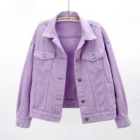 Deeptown Womens Denim Jackets Autumn Y2k Streetwear Coat Pink Jean Jacket Casual Tops Purple Oversized Tops Lady Outerwear