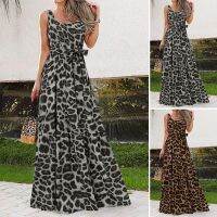 ☁♚✶ Yourcolors Women Summer Vacation Leopard Print Sleeveless Swing Loose Party Maxi Dress