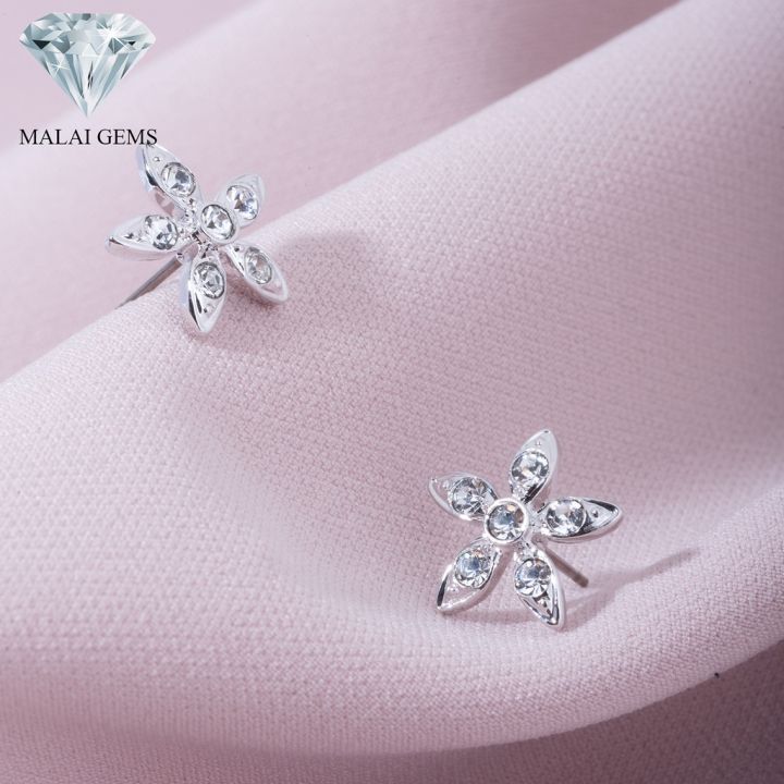 malai-gems-ต่างหูเพชร-เงินแท้-silver-925-เพชรสวิส-cz-เคลือบทองคำขาว-รุ่น51000143-แถมกล่อง-ต่างหูcz-ต่างหูเงินแท้