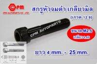 สกรูหัวจม   น๊อตดำ   น๊อตหกเหลี่ยม  สกรูหัวจมดำเกลียวมิล (เกรด 12.9) ขนาด M2.5 ยาว 4 -25 mm.