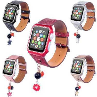 ▥ สายหนังแววแฟชั่นสำหรับสายนาฬิกา Apple Watch Series 1/2/3 สายนาฬิกาสร้อยข้อมือเพชรโลหะสำหรับ iWatch Case 42/38 มม.