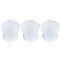 3X Plastic Plant Flower Pot Planter With Saucer Tray Round Gloss Home Garden Decor, White Upper -, 14cm