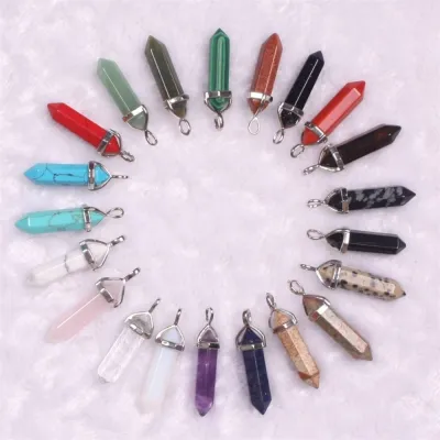 Wholesale 24color/lot High Quality Assorted Natural Stone Quartz Point Pendant Mixed Pillar Charms Chakra Pendulum Free Shipping