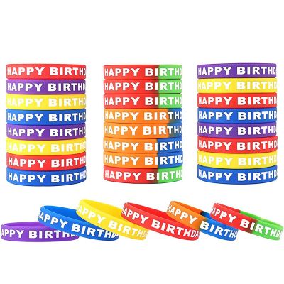 18Pcs Happy Birthday Rubber Bracelets, Colored Silicone Bracelets for Birthday Party Supplies Favors 6 Styles