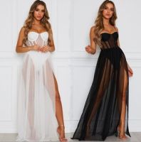 2022 Summer New Muse Marcy Clothing White See-through Mesh Long Skirt Dress Women