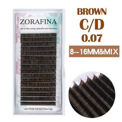 ZORAFINA High Quality Eyelash Extension brown Mink Individual Silk Eyelash Further All size  Individual Eyelash Extensions Cables Converters