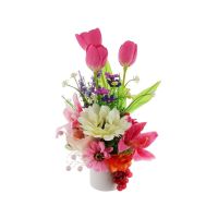 ?สินค้าขายดี!! แจกันดอกไม้ประดิษฐ์ ฟ้าและดอกไม้ 37 ซม. สีชมพู ARTIFICIAL FLOWERS IN DECORATIVE VASE SKY AND FLOWER 37CM