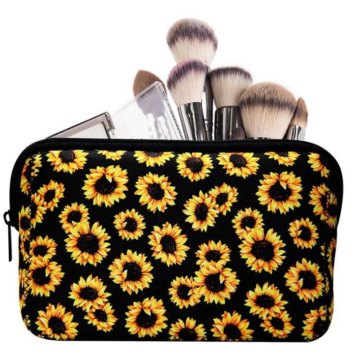 sunflower-floral-makeup-bag-waterproof-soft-neoprene-travel-bag-zippered-storage-pouch-printing-toiletry-bag-pencil-case-organizer