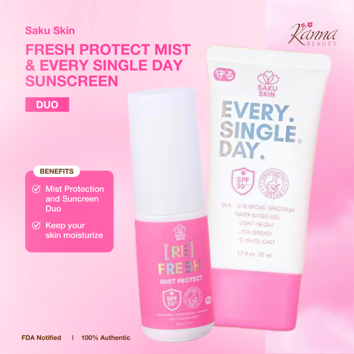 Saku Skin Fresh Protect Mist and Every Single Day Sunscreen DUO | Lazada PH