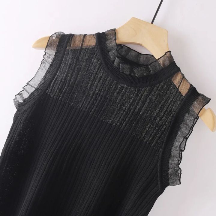 Summer Women Sleeveless Vest Casual Knitted Tank Top Slim Fit Sexy  Turtleneck Tees Female Street Fashion Tops