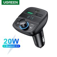 Ugreen Quick Charge 4.0 Car Phone Charger Bluetooth 5.0 FM Transmitter 20W PD Fast Charging USB Dual Car Charger Handsfree Audio