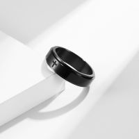 【CW】Vintage 316L Titanium Steel Jesus Cross Matte Black Ring For Men Anxiety And Stress Relief Rotatable Fidget Ring Spinner Anillo