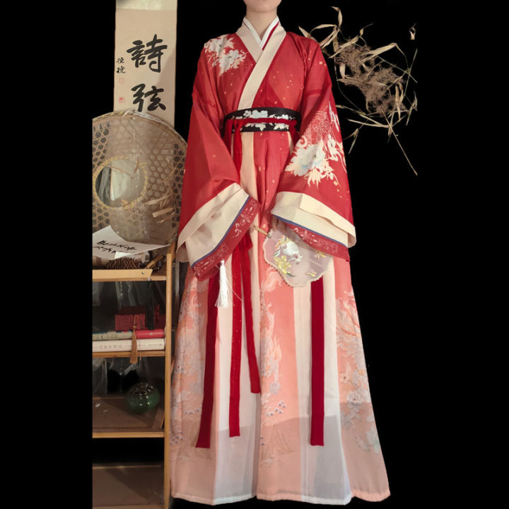 จีนดั้งเดิมสีแดง-hanfu-3ชิ้นเซ็ตเครื่องแต่งกายผู้หญิงโบราณ-weijin-dynasty-ชุด-oriental-ชุดเจ้าหญิง-lady-elegance-dance