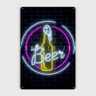 แผ่นโลหะโปสเตอร์ลายย้อนยุคสำหรับไฟ Neon Beer คลับแผ่นสำหรับโปสเตอร์ดีบุกบ้าน