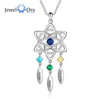 ✽☼☜  Personalized   Knot Necklace with Engraved Name Pendant Customized 1- 3 Birthstone Jewelry Luck