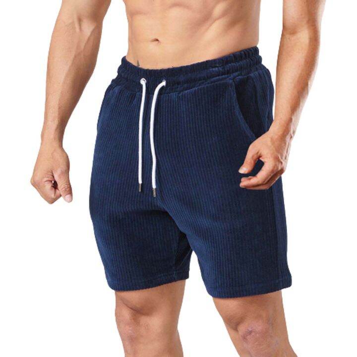 mens-corduroy-shorts-summer-trunks-solid-color-beach-wear-streetwear-drawstring-elastic-waist-homme-shorts-pink-short-pants-new