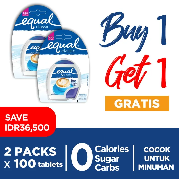 EQUAL Classic 0 Calorie Sweetener Tablets, 2 Paks X 100 Sweetener ...