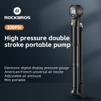 ROCKBROS ที่สูบลมจักรยาน320PSI พร้อมมาตรวัดบารอมิเตอร์อิเล็กทรอนิกส์แบบสองจังหวะเครื่องสูบลมจักรยานประหยัดแรงปั๊มลมขนาดเล็กปั๊มอลูมิเนียมอัลลอยเข้ากันได้กับ Presta และ Schrader