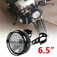 Retro Vintage Motorcycle Universal Side Mount 35W 6.5 Inch Transparent Headlight Cafe with Grille + Bracket Kit