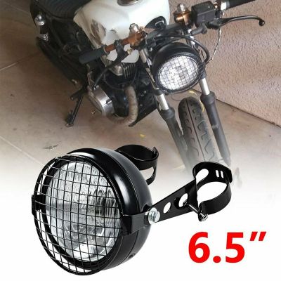 Retro Vintage Motorcycle Universal Side Mount 35W 6.5 Inch Transparent Headlight Cafe Racer with Grille + Bracket Kit