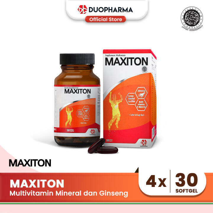 Maxiton 30 Softgel Multivitamin Mineral & Panax Ginseng (4 Botol