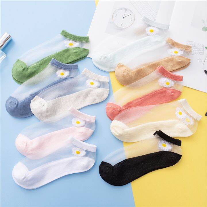 9-colors-summer-transparent-breathable-sweat-absorbent-ankle-socks-small-daisy-glass-fiber-short-socks-chamomile-silk-socks