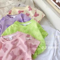 New Products Hot Sale Girls T-Shirts Baby Girls Clothing Children Cute Bear Print Macaron Color Shirts Short-Sleeved Super Korean Version Cartoon Pattern Short-Sle